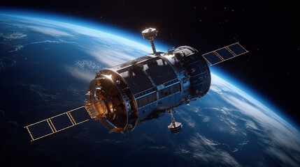 Fototapeta na wymiar Satellites orbiting the Earth in space, created with generative ai tecnology.