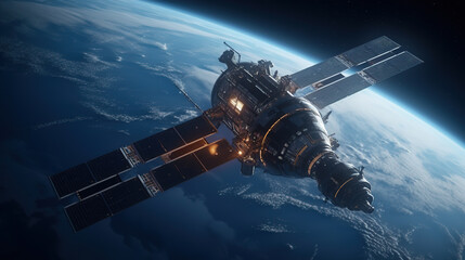 Obraz premium Satellites orbiting the Earth in space, created with generative ai tecnology.