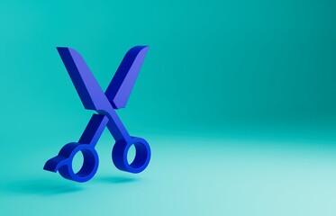 Blue Scissors hairdresser icon isolated on blue background. Hairdresser, fashion salon and barber sign. Barbershop symbol. Minimalism concept. 3D render illustration