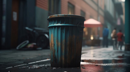 Naklejka na ściany i meble Trash can on the street. Generative Ai