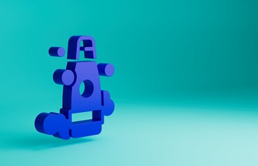 Blue Bottle of shampoo icon isolated on blue background. Minimalism concept. 3D render illustration
