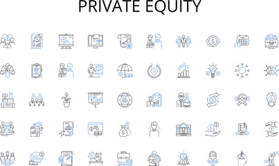 Private Equity line icons collection. Sales, Projections, Predictions, Forecasting, Anticipation, Estimates, Analysis vector and linear illustration. Trends,Assumptions,Expectations outline signs set