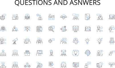 Questions and asnwers line icons collection. Cultivation, Irrigation, Harvest, Livestock, Fertilization, Sustainability, Crop vector and linear illustration. Farmstead,Rural,Organic outline signs set