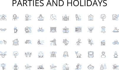 Parties and holidays line icons collection. Security, Watchful, Alertness, Vigilance, Diligent, Responsible, Active vector and linear illustration. Safety,Monitor,Surveillance outline signs set