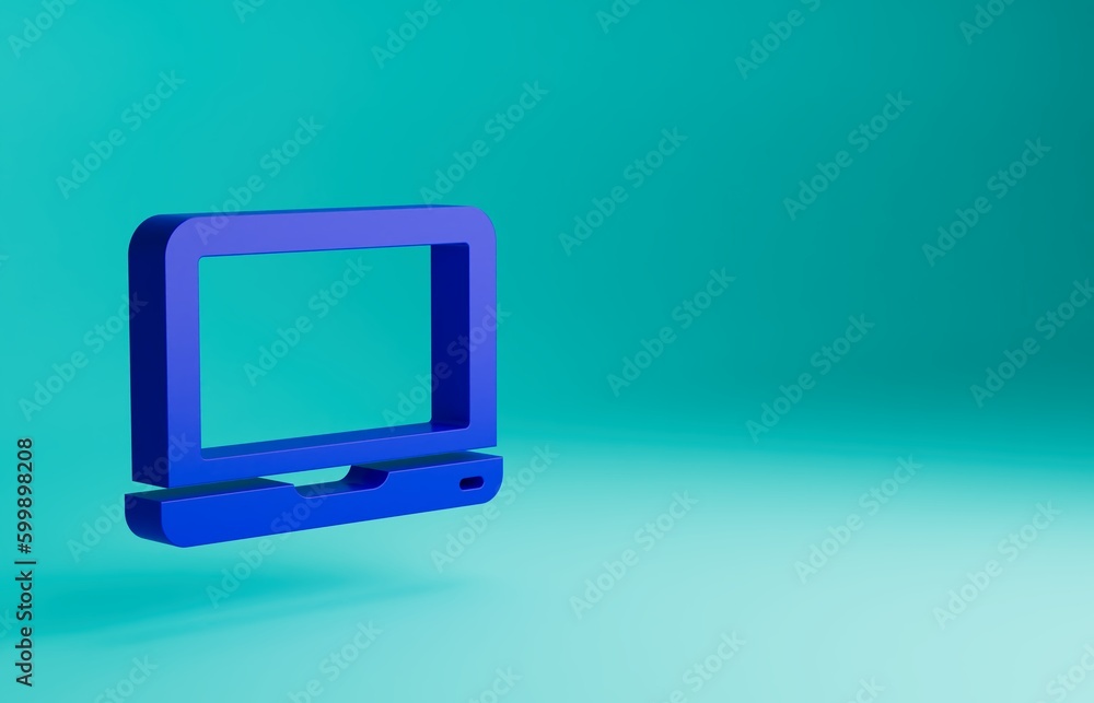 Poster blue laptop icon isolated on blue background. computer notebook with empty screen sign. minimalism c