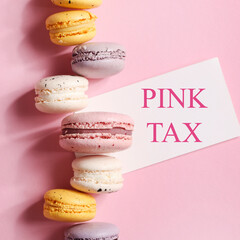 pink tax concept. big pink dessert and small desserts. comparison style. square