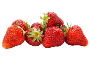 Strawberries without background. Fresh and juicy red strawberry. Strawberries with leaves isolated.