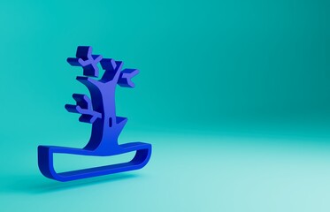 Blue Bare tree icon isolated on blue background. Minimalism concept. 3D render illustration