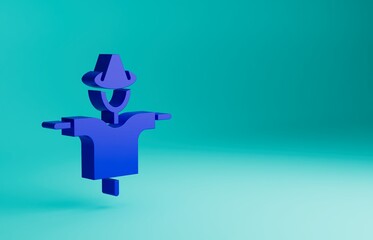 Blue Scarecrow icon isolated on blue background. Minimalism concept. 3D render illustration