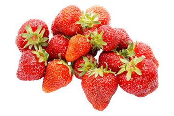 Strawberries without background. Fresh and juicy red strawberry. Strawberries with leaves isolated.