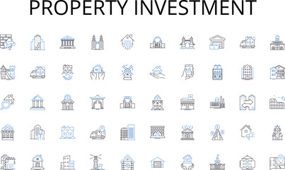 Property investment line icons collection. Motivation, Loyalty, Commitment, Satisfaction, Benefits, Work-life balance, Recognition vector and linear illustration. Incentives,Training,Development