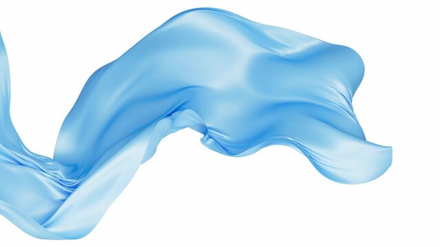 Blue silk fabric, blue cloth material flying in the wind , 3d rendering.
