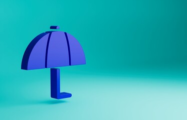 Blue Umbrella icon isolated on blue background. Insurance concept. Waterproof icon. Protection, safety, security concept. Minimalism concept. 3D render illustration