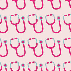 Stethoscope seamless pattern in cartoon style for International Nurses Day celebration. CMYK color mode ready to print.