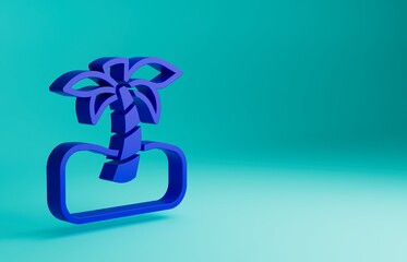 Blue Tropical palm tree icon isolated on blue background. Coconut palm tree. Minimalism concept. 3D render illustration