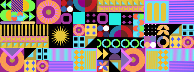 Vector flat geometric retro colorful colourful background
