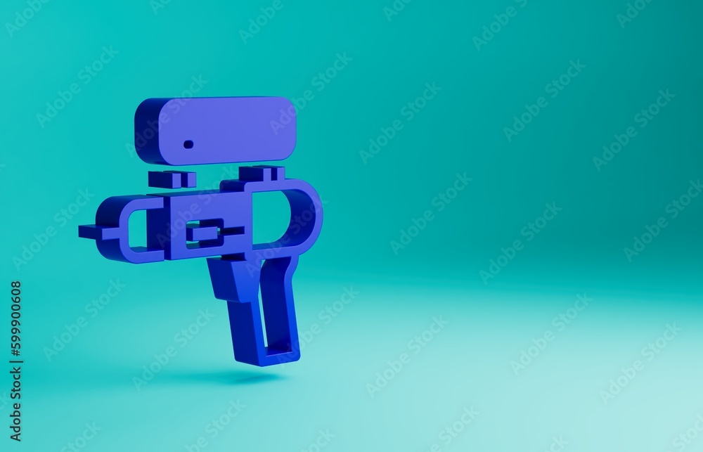 Poster blue water gun icon isolated on blue background. minimalism concept. 3d render illustration