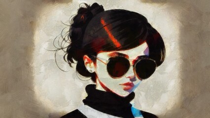 Fashion illustration of a beautiful young woman in sunglasses on a grunge background.