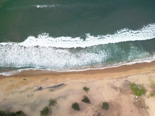 Drone shot, aerial view of a beach