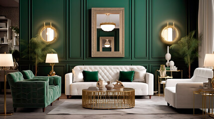 design modern living room in green colors, ai generated
