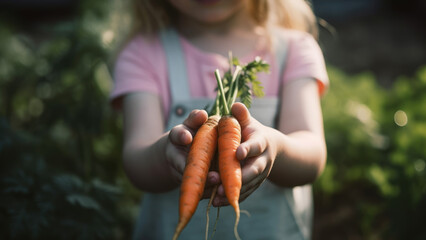 Child holding carrots - Generative AI
