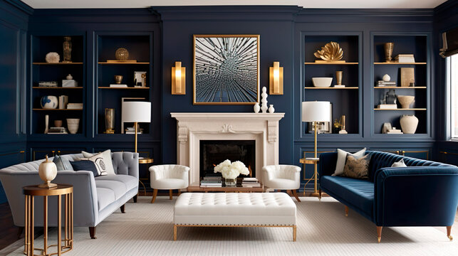 modern navy living room