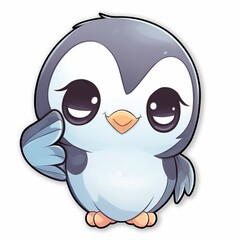 Obraz premium A cute chibi Penguin sticker with a white background, radiating adorable and lovable vibes. The chibi Penguin is depicted in a small and super deformed style, Generative AI