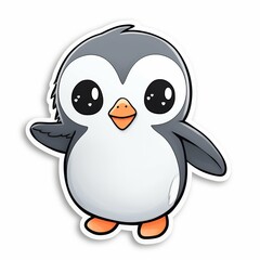 Obraz premium A cute chibi Penguin sticker with a white background, radiating adorable and lovable vibes. The chibi Penguin is depicted in a small and super deformed style, Generative AI