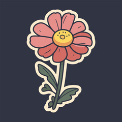 classic vintage retro color single flower, floral decorative illustration for sticker and printing