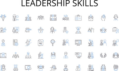 Leadership skills line icons collection. Marketing, Promotion, Advertising, Branding, Campaign, Conveyance, Salesmanship vector and linear illustration. Publicity,Communication,Commercialization