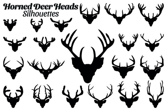 Deer head silhouette vector illustration set