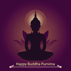Happy Buddha Purnima vector illustration. Vesak Day, Buddha, Happiness, Art, Buddha's Birthday, Buddhism, Celebration, Ceremony. Lord Buddha Birthday Banner - Happy Buddha Purnima Calligraphy