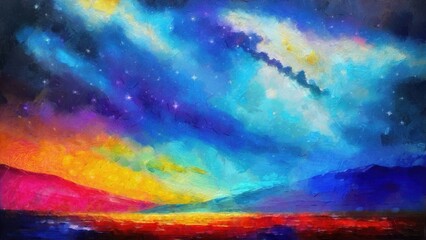 Abstract watercolor background with starry sky and clouds. Digital painting. adapted for print on canvas, paper, textile. Real textured brush strokes 3d effect after printing