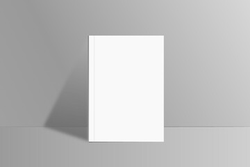 Blank brochure A4 mockup for presentation with shadow on isolated background. White realistic vertical book, magazine mockup with top view. Vector illustration.

