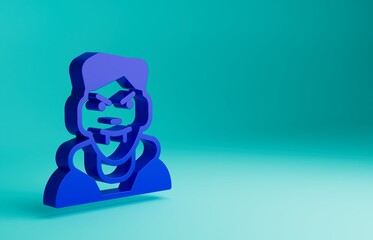 Blue Vampire icon isolated on blue background. Happy Halloween party. Minimalism concept. 3D render illustration