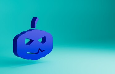 Blue Pumpkin icon isolated on blue background. Happy Halloween party. Minimalism concept. 3D render illustration