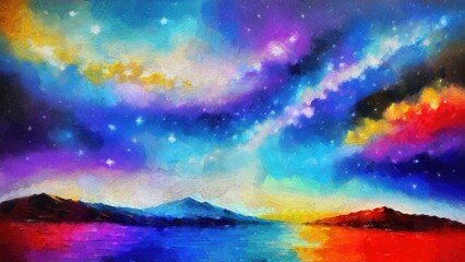 Abstract space background with stars and nebula. Digital art painting. adapted for print on canvas, paper, textile. Real textured brush strokes 3d effect after printing