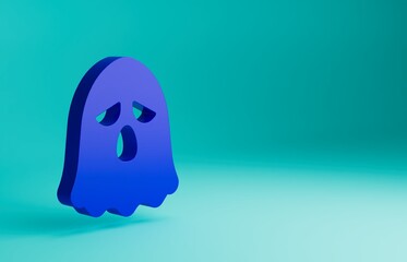 Blue Ghost icon isolated on blue background. Happy Halloween party. Minimalism concept. 3D render illustration