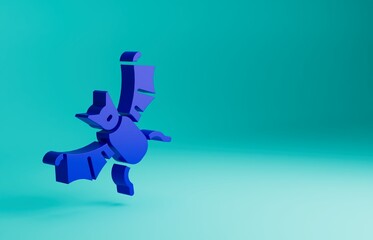 Blue Flying bat icon isolated on blue background. Happy Halloween party. Minimalism concept. 3D render illustration