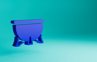Blue Halloween witch cauldron icon isolated on blue background. Happy Halloween party. Minimalism concept. 3D render illustration