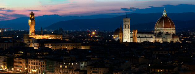 Panoramic night view on Florence, Italy