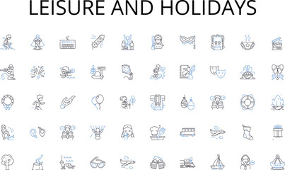 Leisure and holidays line icons collection. Professional, Office, Corporate, Manager, Executive, Businessman, Employee vector and linear illustration. Supervisor,Desk,Suit outline signs set