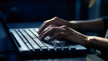 Fototapeta premium a person typing on a computer laptop