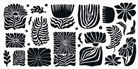 Set of Matisse inspired geometric and organic shapes. Abstract contemporary nature floral doodle for logos, patterns, posters, covers and postcards. EPS 10