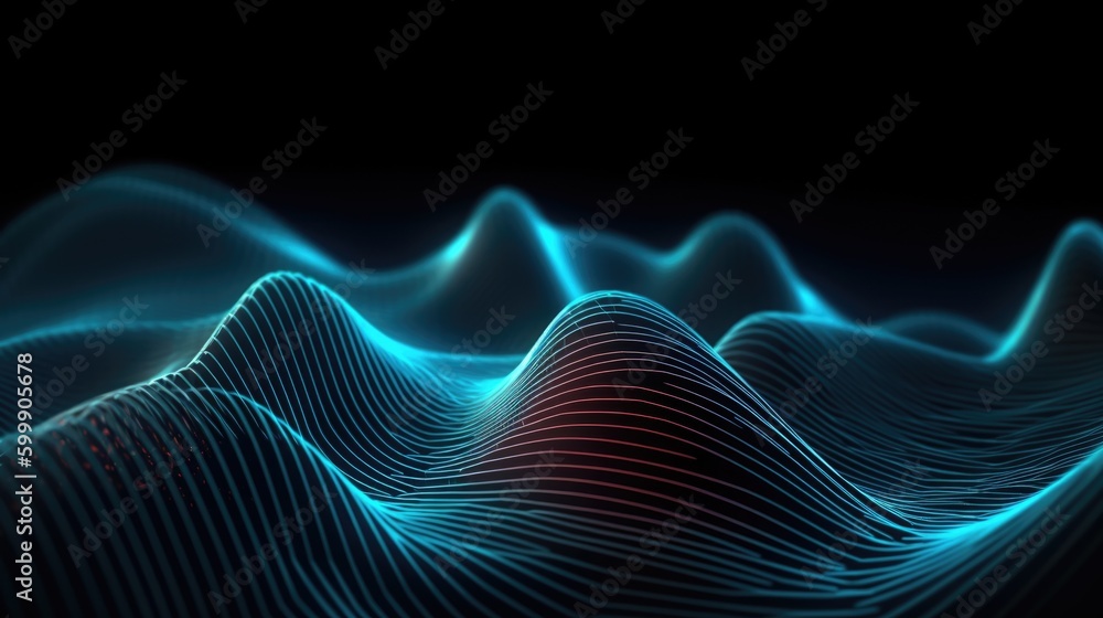 Poster 3d render of a modern background with a blue flowing particles wave design.generative ai aig21.
