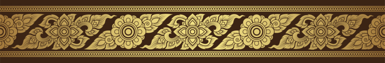 Gold thai art, buddhism temple element and background pattern decoration motifs for pillar pattern
