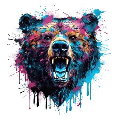 Colorful Bear Head in Dark Bronze and Azure Neonpunk Style for Posters and Web. Generative AI
