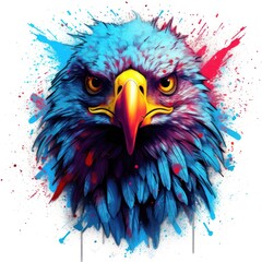 Colorful Eagle Head in Dark Bronze and Azure Neonpunk Style for Posters and Web. Generative AI
