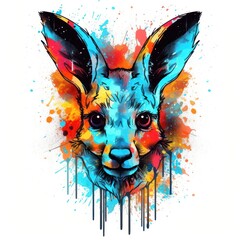Colorful Kangaroo Head in Dark Bronze and Azure Neonpunk Style Lith Print. Perfect for Posters and Invitations. Generative AI