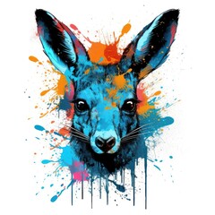 Colorful Kangaroo Head in Dark Bronze and Azure Neonpunk Style Lith Print. Perfect for Posters and Invitations. Generative AI